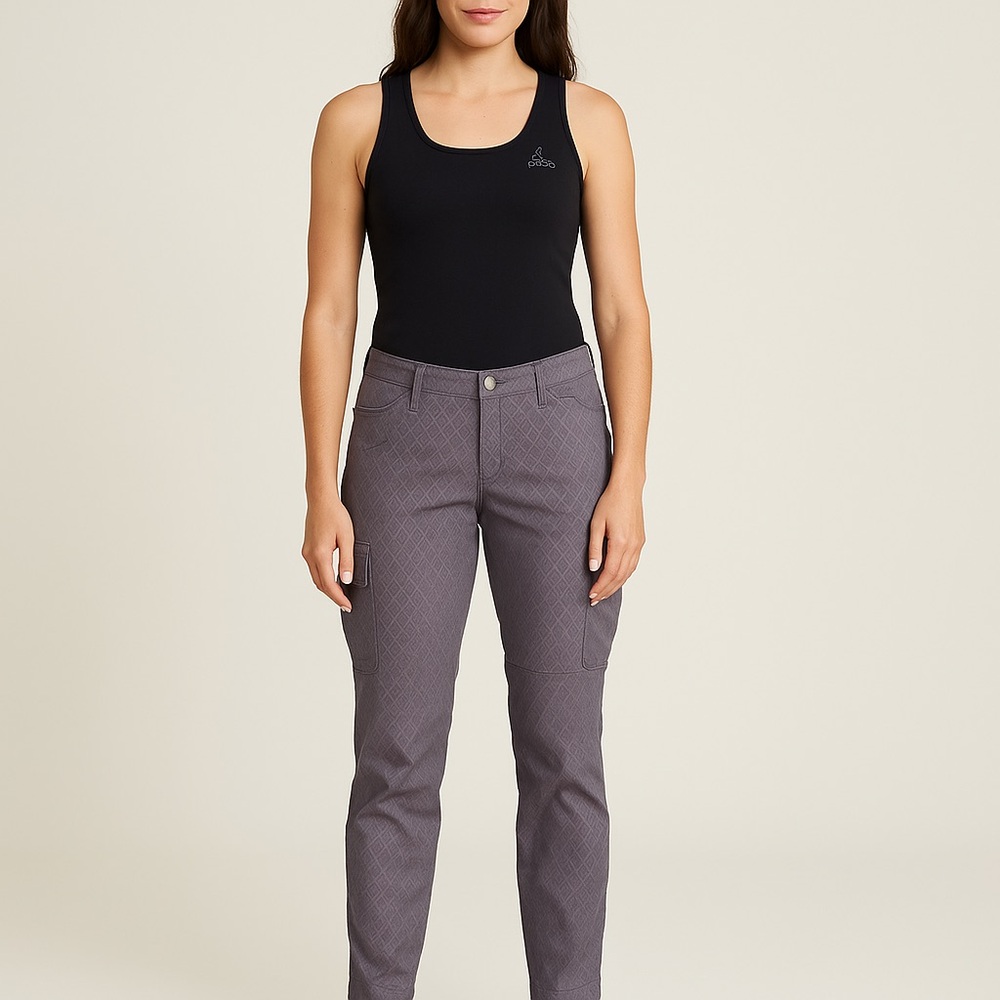PrAna Halle Printed Cargo Pants Gray Diamond Pattern Women’s Size 6 BJ3